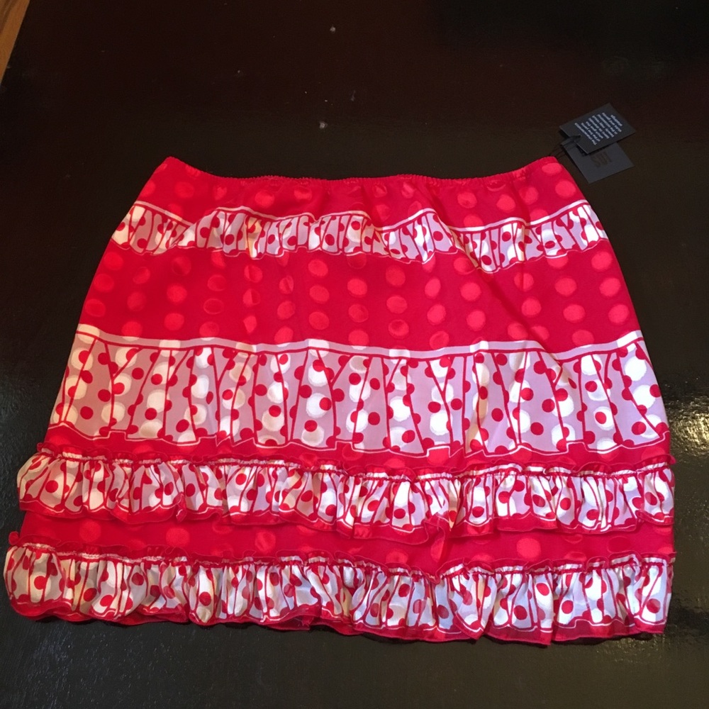 Anna Sui Red and White Polka Dot Ruffle Mini Skirt